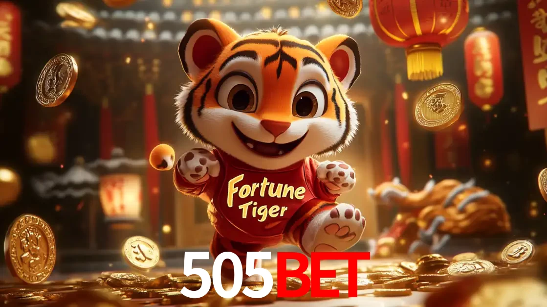 O alegre personagem do Fortune Tiger correndo sobre um caminho de moedas de ouro, simbolizando os grandes prêmios e a diversão do popular jogo de slot do 505BET.